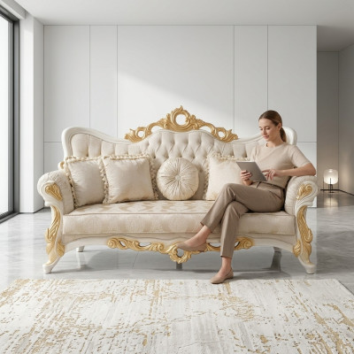 Dreisitzer Sofa 3 Sitzer Barock Rokoko Sofa Sofas Couch Stoff Stil Barock Sitz