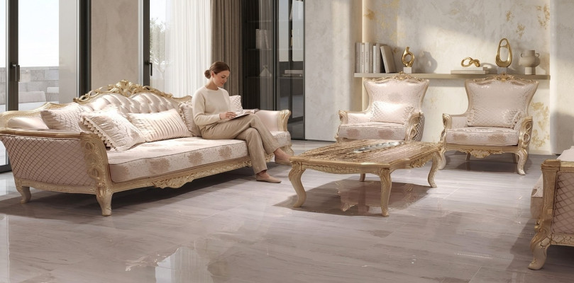 Sofa Křeslo Pohovky Souprava sedacích souprav 3+1+1 míst Luxus Barokní obývací pokoj Nový