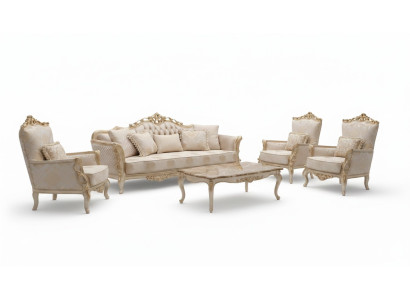 Sofa Křeslo Pohovky Souprava sedacích souprav 3+1+1 míst Luxus Barokní obývací pokoj Nový