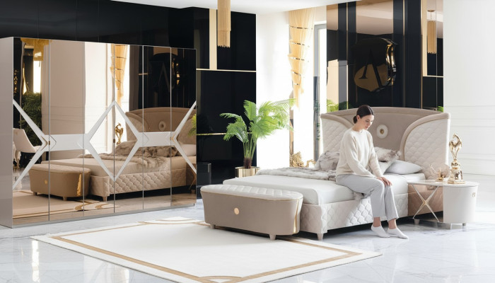 Postel Noční stolek Šatní skříň 6 dílná Ložnice Sestava Design Luxusní Koule Moderní