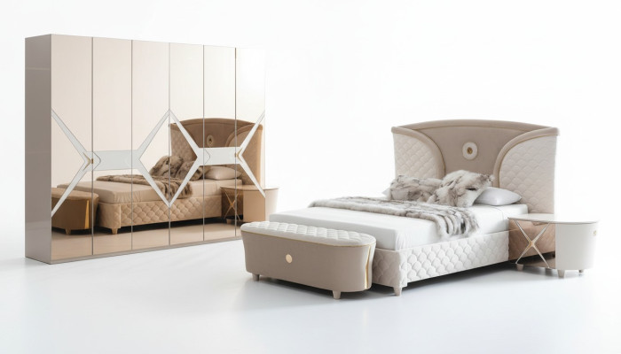 Postel Noční stolek Šatní skříň 6 dílná Ložnice Sestava Design Luxusní Koule Moderní