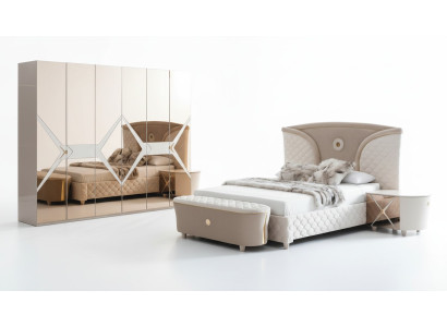 Postel Noční stolek Šatní skříň 6 dílná Ložnice Sestava Design Luxusní Koule Moderní