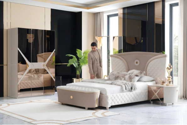 Doppelbetten Modernes Bettgestell Betten Set 3tlg. Schlafzimmer Bett Nachttisch