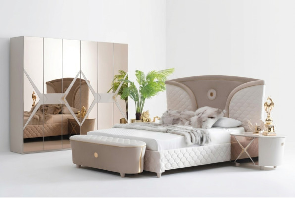 Doppelbetten Modernes Bettgestell Betten Set 3tlg. Schlafzimmer Bett Nachttisch