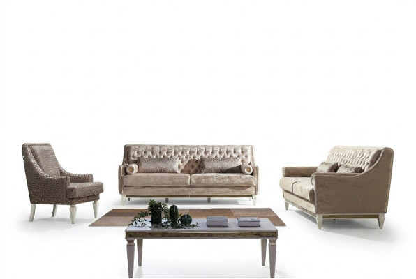 Beige Chesterfield Couchgarnitur 4+3 Sitzer Stilvoller Sessel Design Set