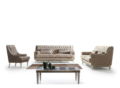 Beige Chesterfield Couchgarnitur 4+3 Sitzer Stilvoller Sessel Design Set