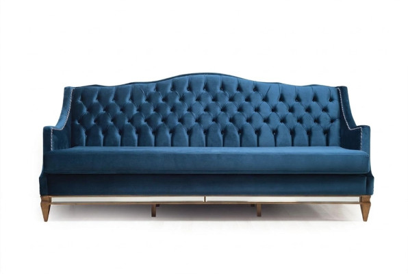 Modrá pohovka Chesterfield s třemi sedadly Relax Lounge pro obývací pokoj.