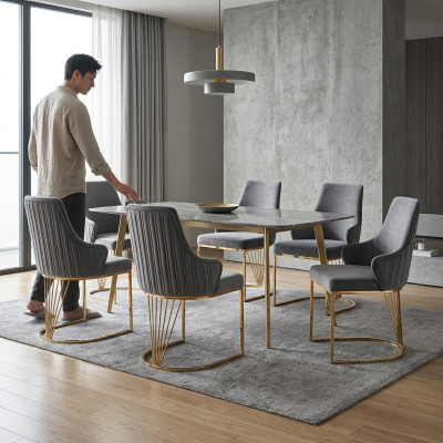 Skupina 6x židlí křesla opěradlo čalounění hotel textil nový set křesel sety