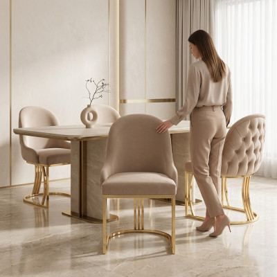Esszimmer Textil Gastro Stuhl Design Set 4x Sessel Stoff Polster Stühle