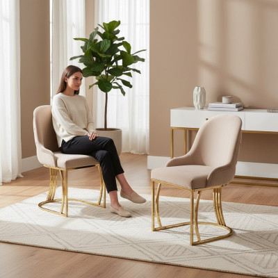 Sada 6 křesel židle Design Kov Tkanina Polštáře Židle Jídelní pokoj Textil