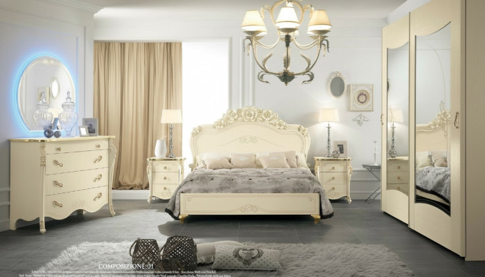 Schlafzimmer Set Bizzotto Bett Nachttisch Kommode Spiegel Kleiderschrank 5tlg.