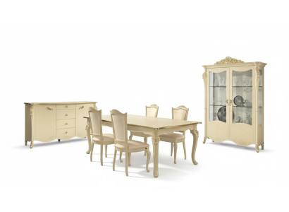 Esszimmer Beige Esstisch 4x Stühle Kommode Vitrine Gruppe Garnitur Möbel 7tlg