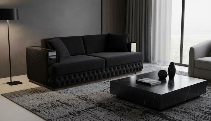 Dreisitzer Chesterfield Couch Schwarz Sofas Textil Leder Sofa Couchen