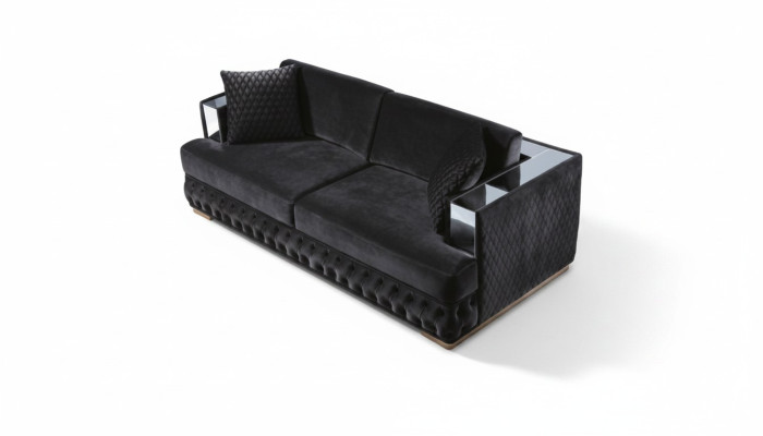 Dreisitzer Chesterfield Couch Schwarz Sofas Textil Leder Sofa Couchen