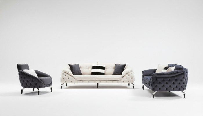 Couch Chesterfield mit Holz Textil Sofagarnitur 331 Sitz Set Polster