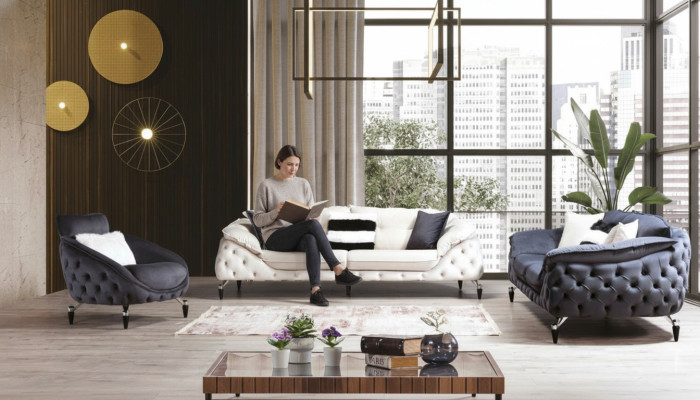 Chesterfield Dreisitzer Couch Polster Sofas Textil Leder Sofa Couchen Möbel Neu