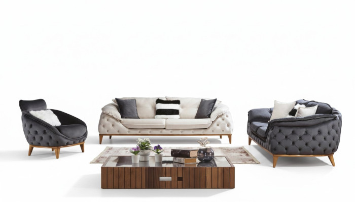 Chesterfield mit Holz Textil Couch Sofagarnitur 331 Sitz Set Polster