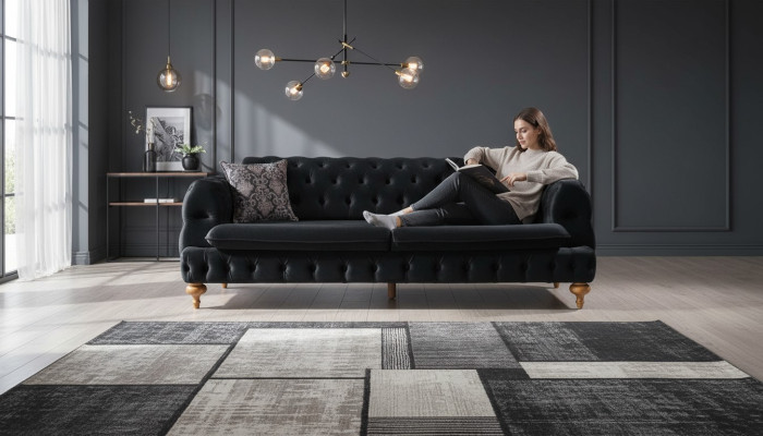 Luxus Chesterfield Couch Dreisitzer Schwarze Couchen Einrichtung