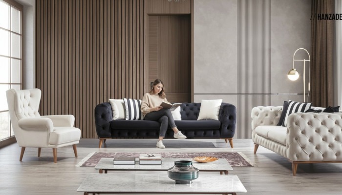 Křeslo 1 místné bílé obývací pokoj textilní design Chesterfield křeslo s ušima.
