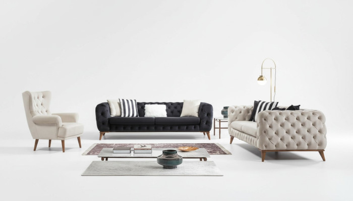 Křeslo 1 místné bílé obývací pokoj textilní design Chesterfield křeslo s ušima.