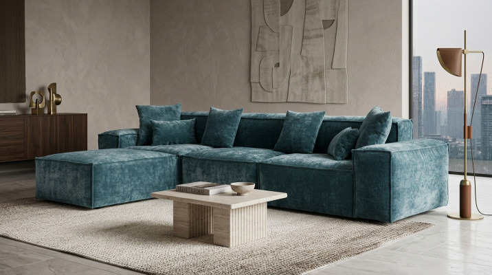 Ecksofa Blau Wohnzimmer Elegante Wohnecke Design Möbel Eckgarnitur