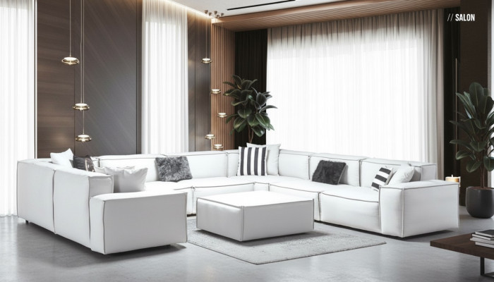 Ecksofa U-Form Weiß Wohnlandschaft Couch Polster Eckgarnitur Eckgarnitur Sofa