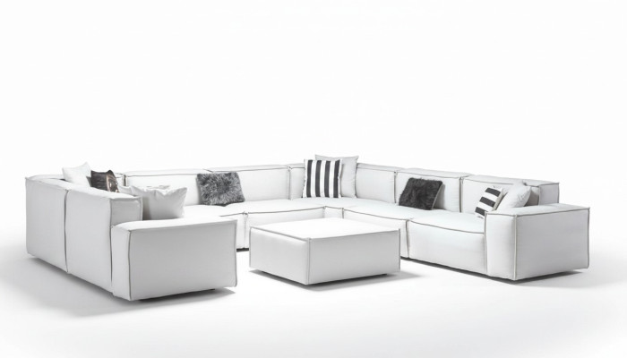 Ecksofa U-Form Weiß Wohnlandschaft Couch Polster Eckgarnitur Eckgarnitur Sofa