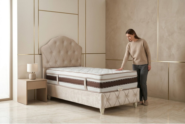 Bett weiß Einzelbett Schlafzimmer Boxspringbett Chesterfield Stil Betten