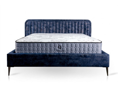 Postel Modrá Manželská Postel Ložnice Dřevo Nábytek Design Elegantní Potah Látka Nový
