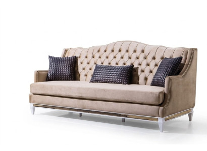 Beiger Chesterfield Dreisitzer Luxus Textilsofa Designer Stoffcouchen