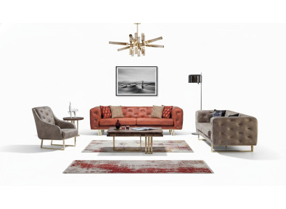 Chesterfield Bunte Couch Sofagarnitur Möbel Set 3+3+1 Gruppe Textil