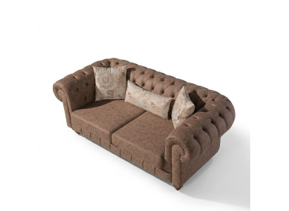 Elegantní hnědá pohovka Chesterfield 2-sedačka od designéra typu 2-sedák.