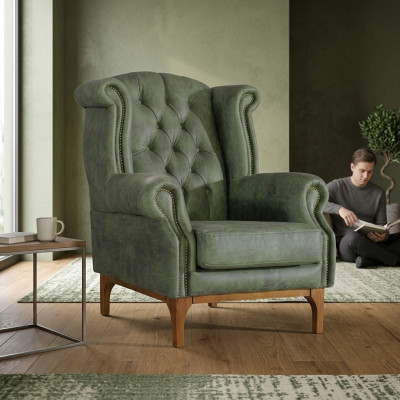 Grüner Chesterfield Luxus Sessel Polstersessel Designer Armlehnensessel