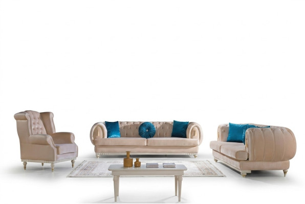 Beige Sofagarnitur 3+2+1 Sitzer Luxus Polster Couchen Stilvolle Möbel