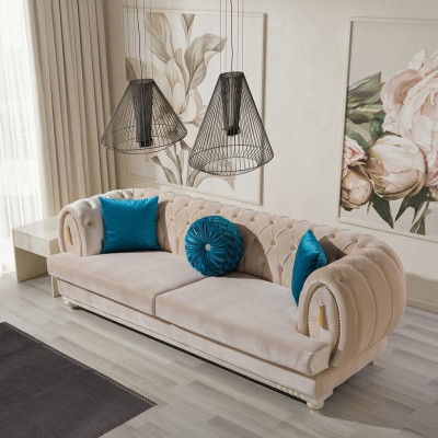 Beige Chesterfield Polster Couch Designer Dreisitzer Textilsofas 3-er