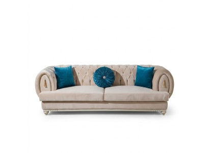 Beige Chesterfield Polster Couch Designer Dreisitzer Textilsofas 3-er