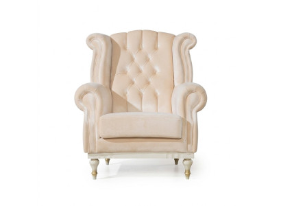 Weißer Retro Sessel Chesterfield Einsitzer Barsessel Wohnzimmer 1-Sitzer