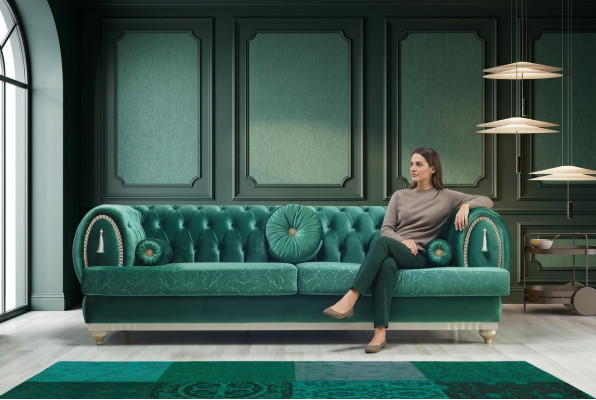Modernes Sofa 3-er Grünes Sofa Luxuriöse Wohnzimmer Couch Holzgestell