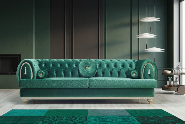Modernes Sofa 3-er Grünes Sofa Luxuriöse Wohnzimmer Couch Holzgestell