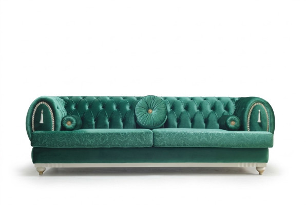 Modernes Sofa 3-er Grünes Sofa Luxuriöse Wohnzimmer Couch Holzgestell