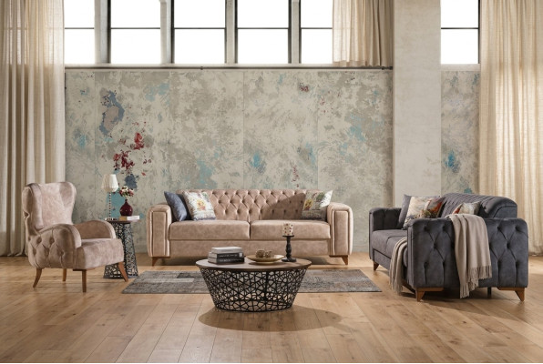 Chesterfield Sofagarnitur Couch Set Polster Möbel Set 3+3+1 Couchen Sitzgruppe