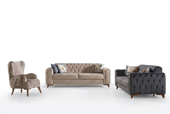 Chesterfield Sofagarnitur Couch Set Polster Möbel Set 3+3+1 Couchen Sitzgruppe