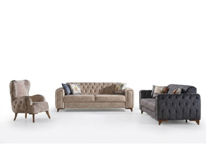 Chesterfield Sofagarnitur Couch Set Polster Möbel Set 3+3+1 Couchen Sitzgruppe