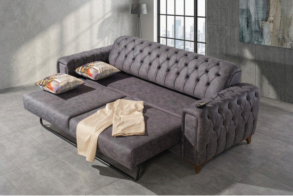 Dreisitzer Sofa 3 Sitzer Sofas Sessel Stoff Couch Möbel Textil Farbe Grau
