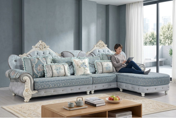 Ecksofa L-Form Textil Luxus Sofa Wohnlandschaft Blau Couchen Möbel