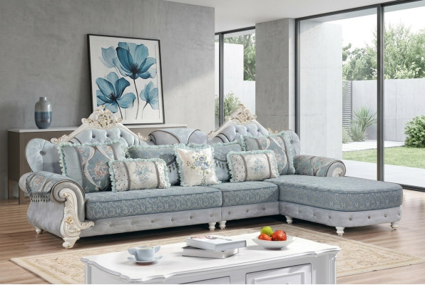 Ecksofa L-Form Textil Luxus Sofa Wohnlandschaft Blau Couchen Möbel