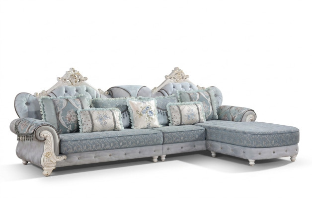 Ecksofa L-Form Textil Luxus Sofa Wohnlandschaft Blau Couchen Möbel