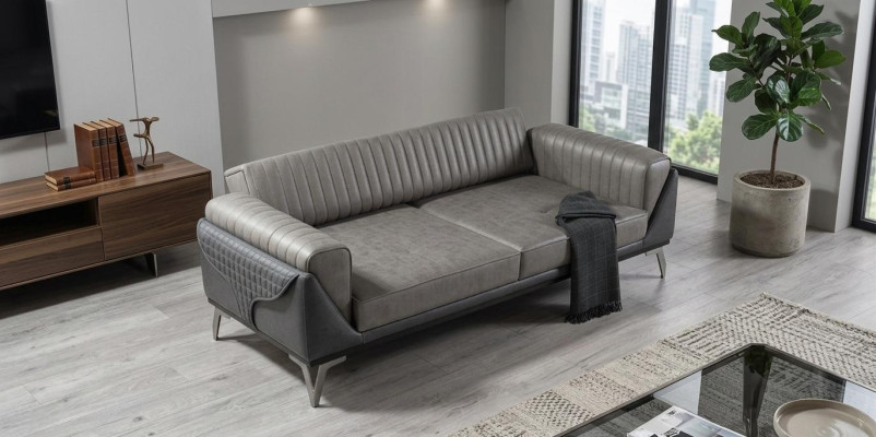 Sofa 3 Sitzer Couch Holz Möbel Sofas Couch Holz Leder Imitation 240cm