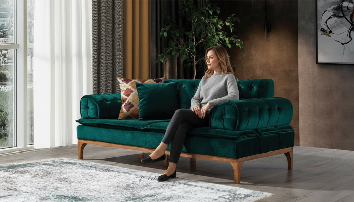 Luxus Sofa 3 Sitzer Sofas Sitz Stoff Design Möbel Stil Textil Neu grün