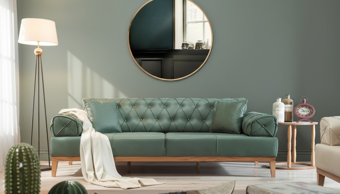 Chesterfield Sofa 3 Sitz Couchen Dreisitzer Grün Neu Textil Holz 220cm